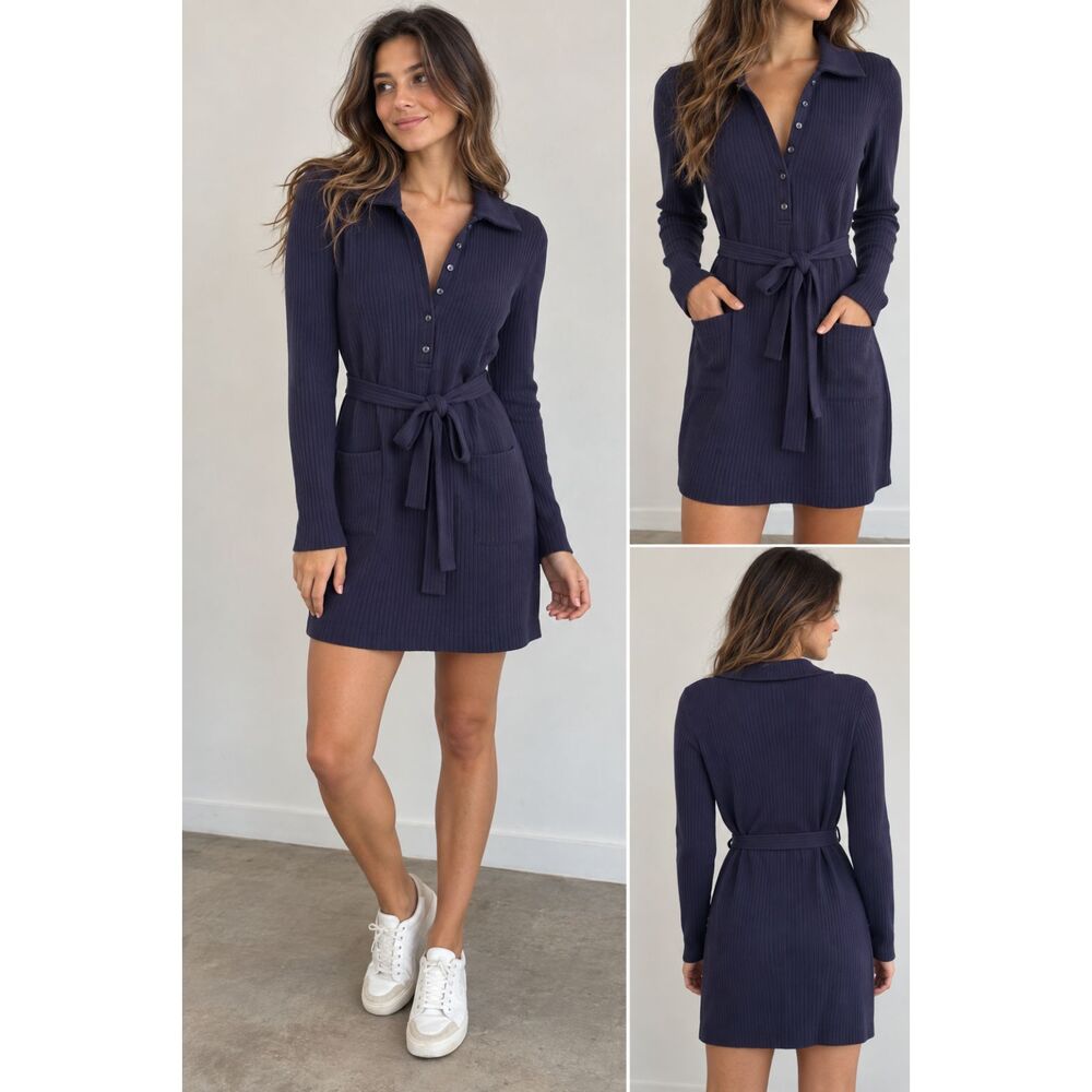 & OTHER STORIES Ribbed Knit Sweater Mini Dress Navy Blue X-Small
